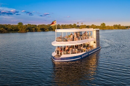 aerial shot of river song luxury cruise victoria falls